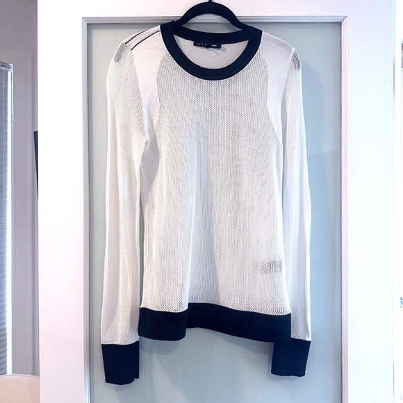 Rag & Bone White & Black Pullover Mesh Open Knit Sweater Top S - Picture 4 of 7
